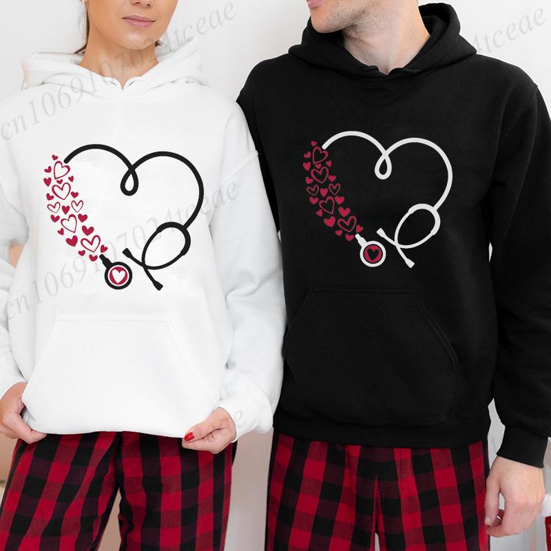 Women Heart Stethoscope Graphic Hoodies Nurse Doctor Medical Worker Sweatshirts Fleece Hoodies Nurse Week Appreciation Gift