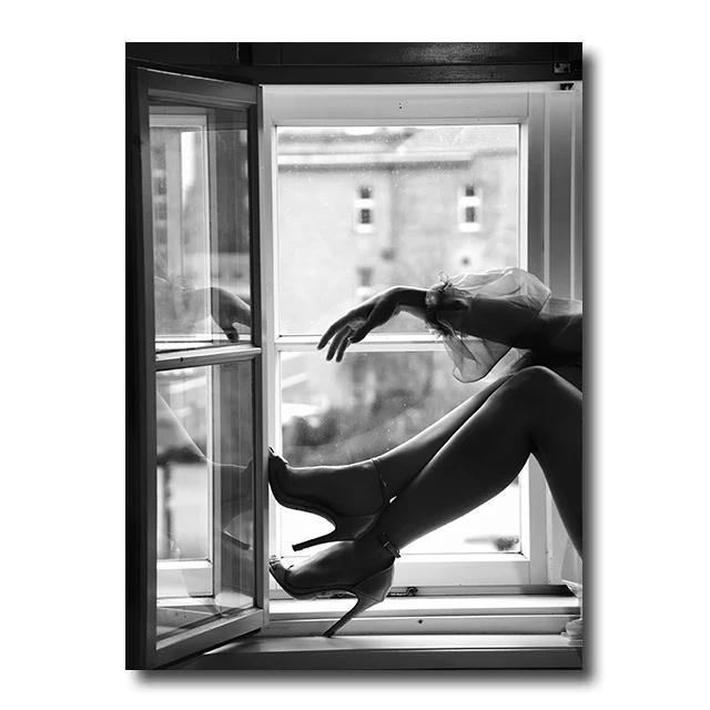 Vintage Mode Väggkonst Poster Tryck Svartvitt Canvasmålning Heminredning Kvinna Bilder Vardagsrum Cuadros