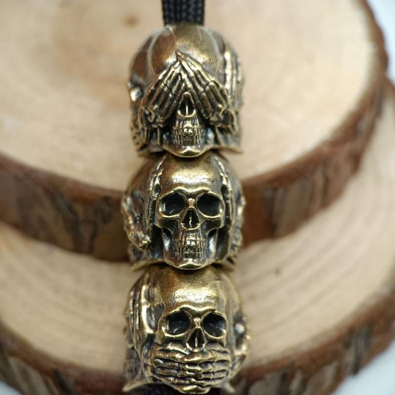 Dreiseitiger Totenkopf Messing Messerperlen EDC Outdoor DIY Paracord Gewebtes Lanyard Schlüsselanhänger Anhänger Schmuckzubehör