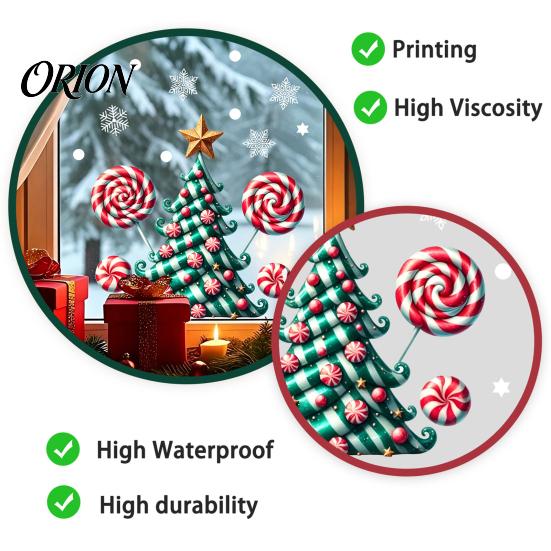 Easy Peel And Stick Wall Mural Candy Christmas Tree Window Static Sticker, Waterproof PVC Removable Customizable Seasonal Art Glass Clings, Decorative
