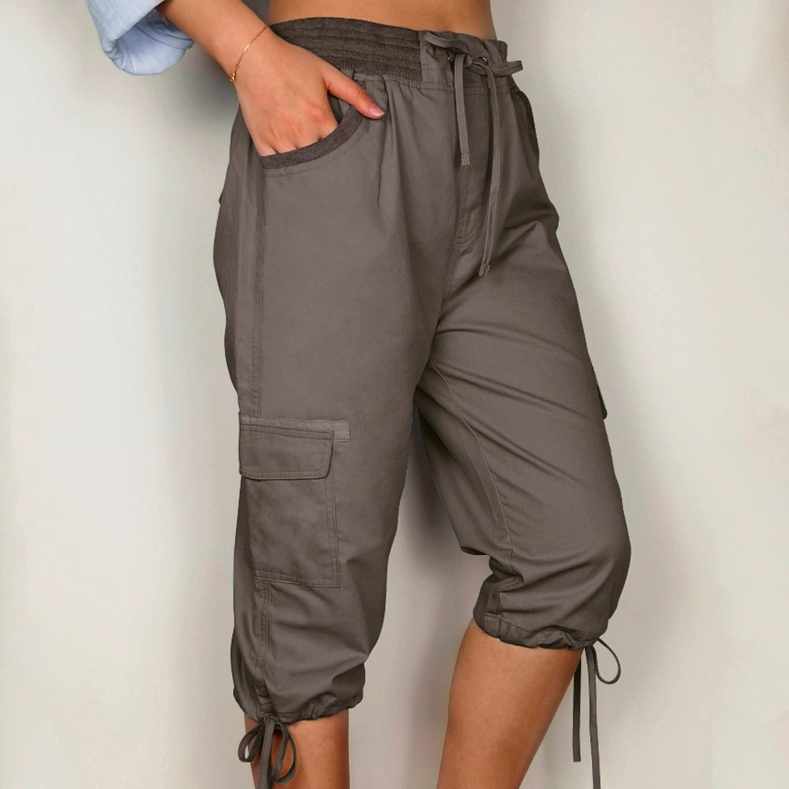 

Женские брюки-карго средней длины, повседневные брюки с эластичной резинкой на талии и завязками на подоле L