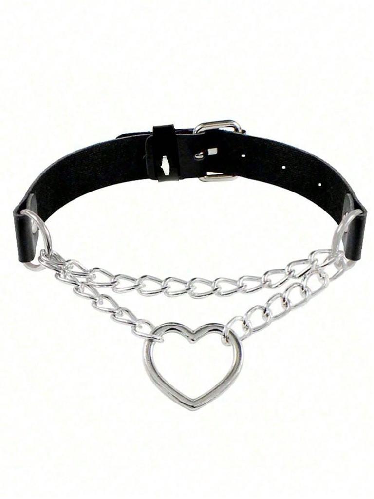 Vintage Chain Jazz Dance Necklace Punk Rock Choker Pu Leather Goth Rivets Collar Party Club Gothic Jewelry Harajuku