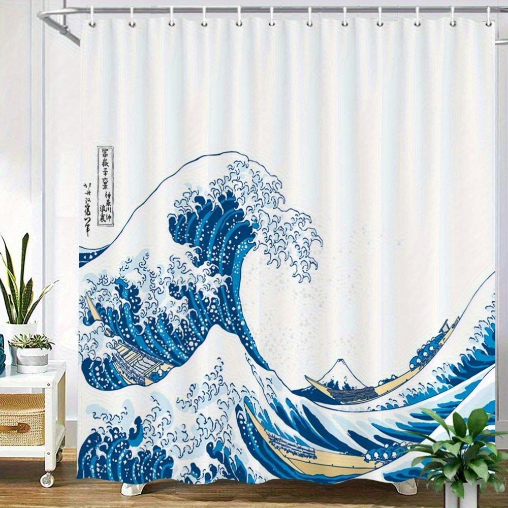 

Hokusai Great Wave Shower Curtain Japanese Ocean Art With Boat Polyester Bathroom Decor 70.8X70.8 Inch Machine Washable W60H190(CM)-1 Pcs