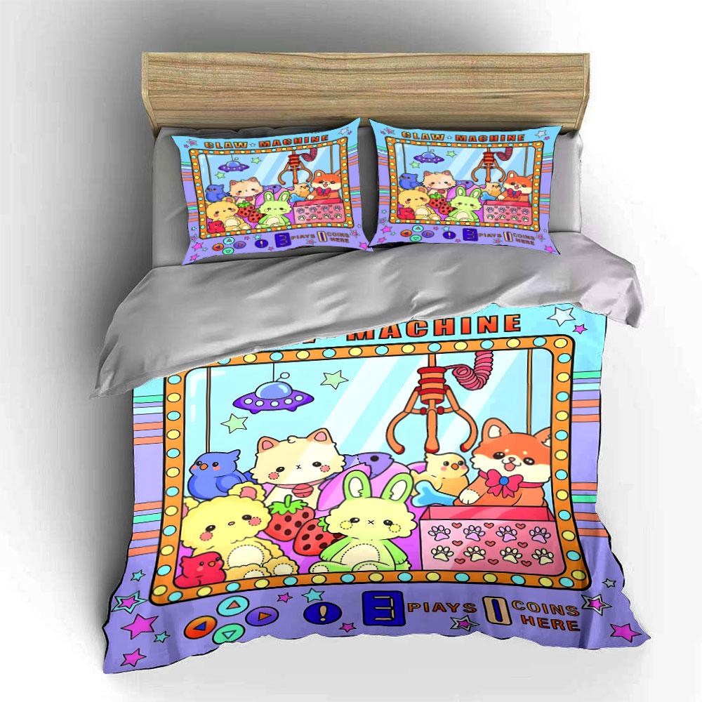 Claw Machine Cute Animal Toys Bedding Duvet Cover Set  (1*Duvet Cover 2*Pillowcases, without duvet insert)