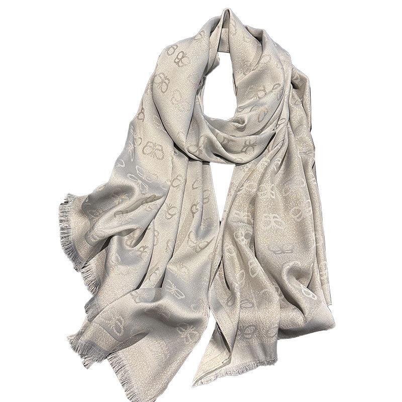 Simulation Silk Fashionable And Elegant High-End Long Silk Scarf Short Beard Shawl Long Scarf Tencel Cotton Gold Silk Scarf