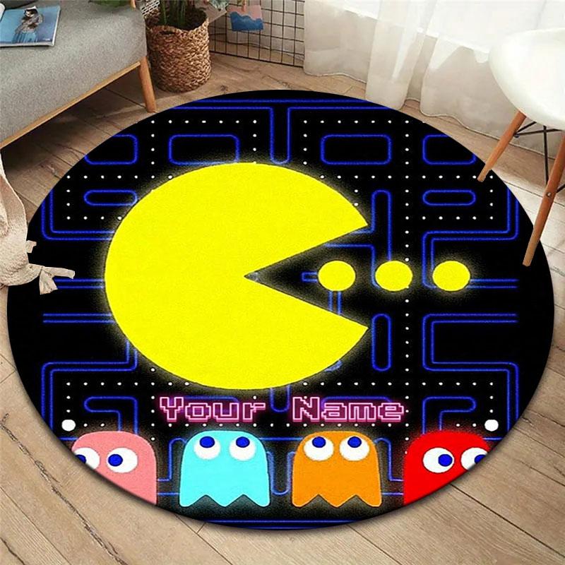 Pac-Man Custom Name Round Area Rug,Carpet Rug for Living Room Bedroom Sofa Playroom Decor,Non-slip Floor Mat