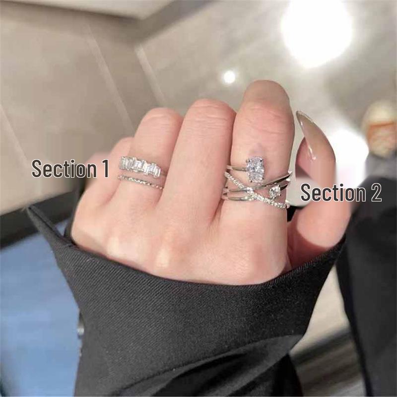 Exquisite Double-Layer Zircon Open Ring for Women - Trendy, Adjustable, Niche Design Finger Ring Adjustable Open