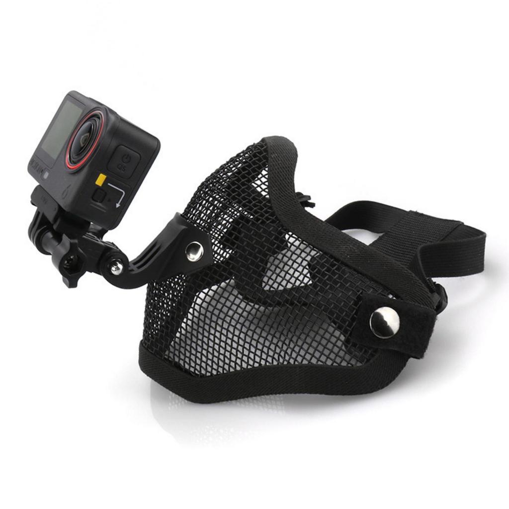 GoPro DJI Action Sports Camera Mount & Tactical Mask with Phone Holder - Half-Face Steel Wire Protective Gear