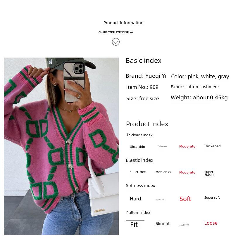 2023 Herbst & Winter Lockere einreihige Strickjacke mit V-Ausschnitt und europäischer und amerikanischer Handtuchstickerei