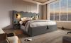 Upholstered Double Bed 160×200, Reading Lamp, USB Type-C Charging, Storage Bed Frame with Solid Wood and Metal Slats, Grey, Linen (Without Mattress)