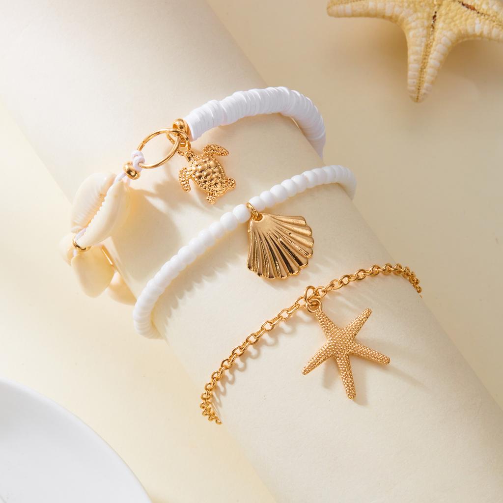 Vintage Goldfarbene Seestern Muschel Fußkettchen Für Damen Doppellagige Fußkette Knöchelarmband Am Bein Strand Barfuß Schmuck