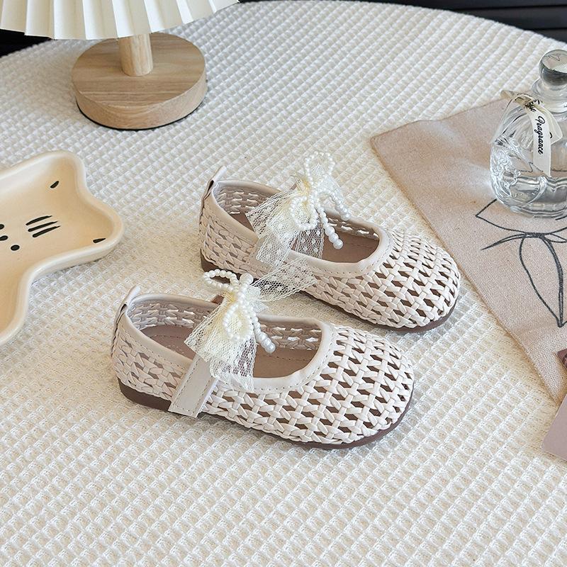 Baby Girls Hollow Out Woven Bow Mary Jane Shoes 23 бежевый