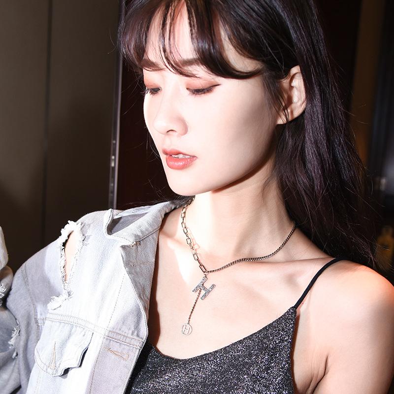 Fashion Trendy Korean Statement Letter H Pendant Necklace With Tassels Classy