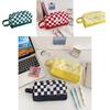 Stylish Checkerboard Pencil Case Large Capacity Canvas Stationery Bag