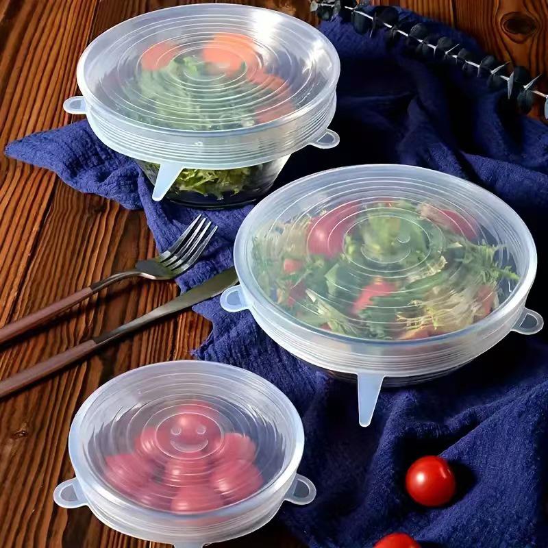6Pcs Food Grade Silicone Preservation Cover Reusable Airtight Food Universal Dish Stretch Round Lids For Kitchen Accessories