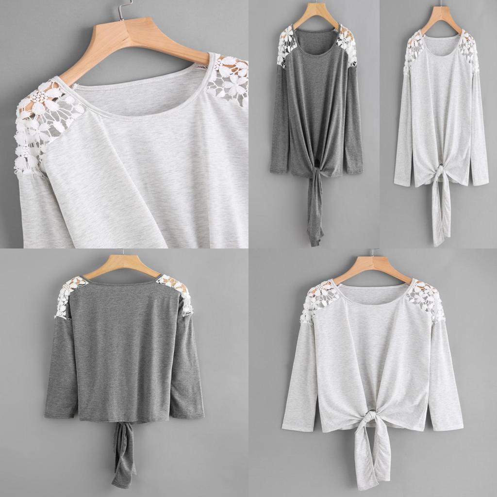 Timeless Design Cotton And Polyester Womens Lace Stitching Round Neck Top