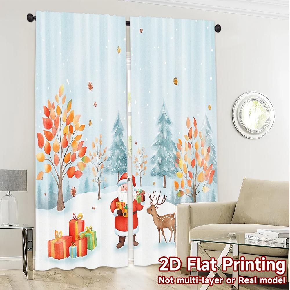 2pcs,Curtains Cute Santa Christmas Winter Trees (2) Chic Chic Curtain Versatile Polyester Curtains Decorations For Home Ldeal
