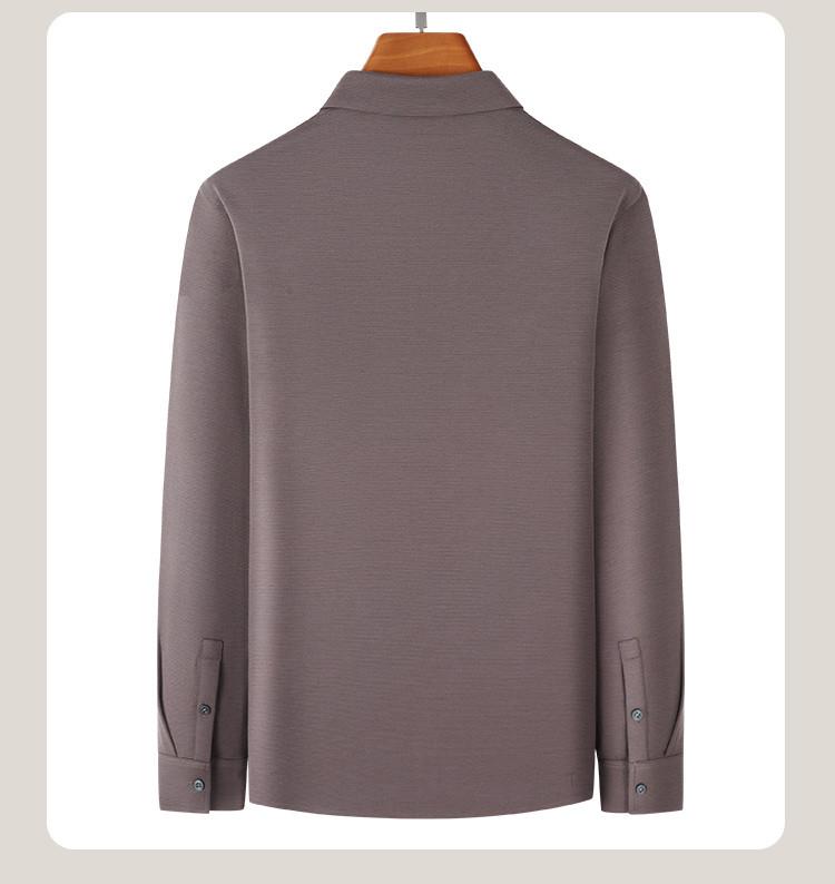 [Modal+Mulberry Silk+Cashmere] Dark Striped Jacquard Long-sleeved Shirt for Men's Casual Base