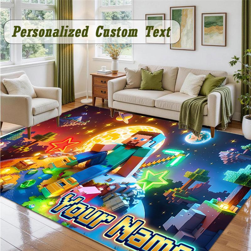 Crystal Velvet Square Rug Custom NameMinecraft Pattern Non Slip Home Floor Decor Rug