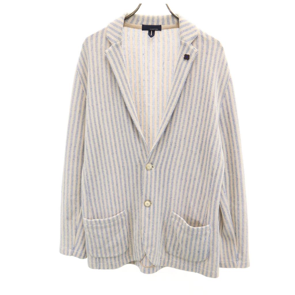 LARDINI Made In Italy Striped Pattern Knit Tailored Jacket M Ivory Men's Used