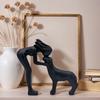 Abstract Black Resin Sculpture: Woman & Dog Hugging Figurine - Modern Pet Lover Gift Home Office Decor