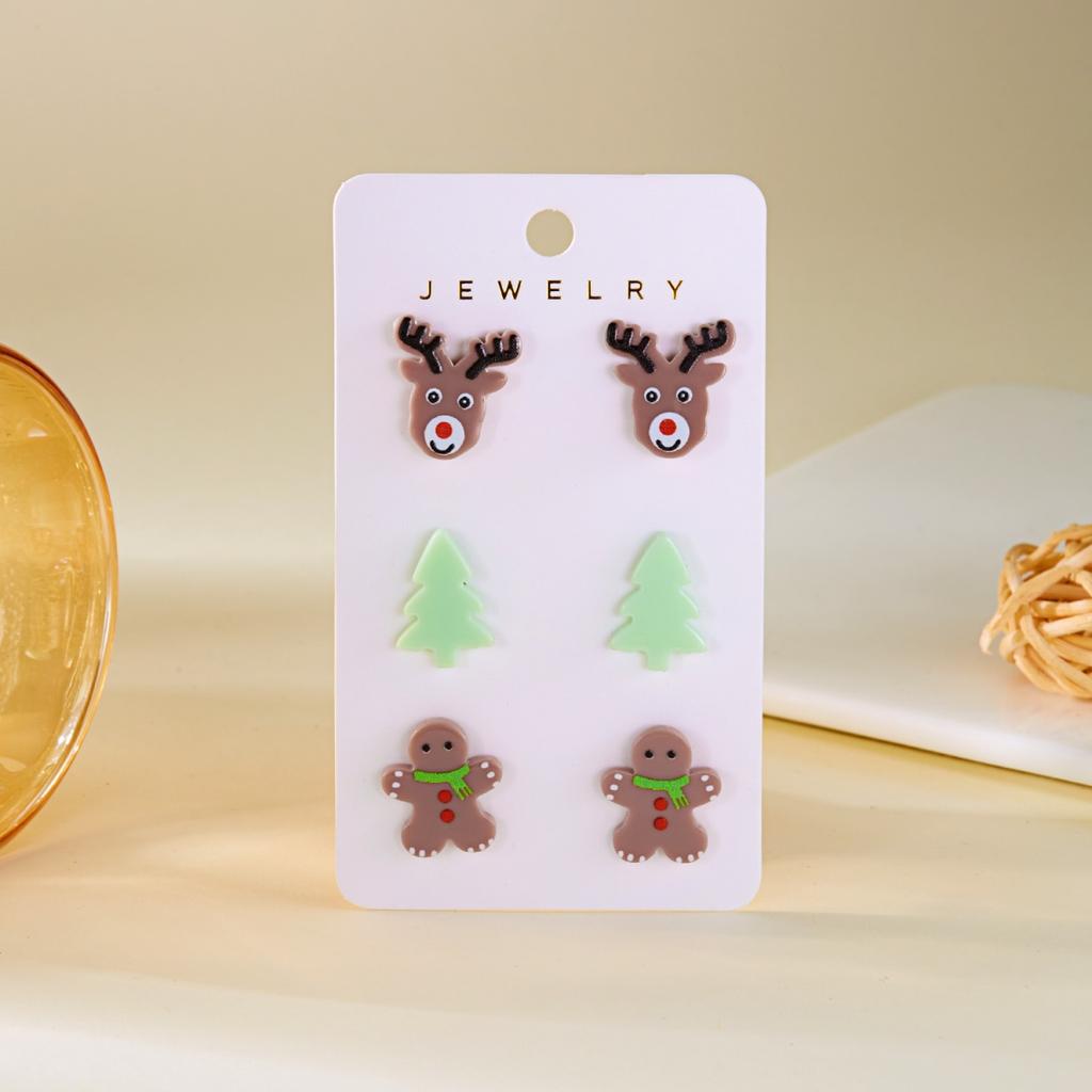 Christmas Acrylic Reindeer Xmas Tree Gingerbread Christmas Hat Stud Earrings Set Holiday Earrings Jewelry Gifts For Women Men