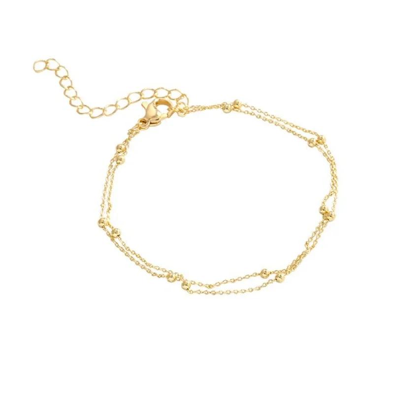 Trendy Double Layers Small Round Beads Bracelet Women's Hand Bracelets Gold Chain Simple Female Ball Bracelet Jewelry