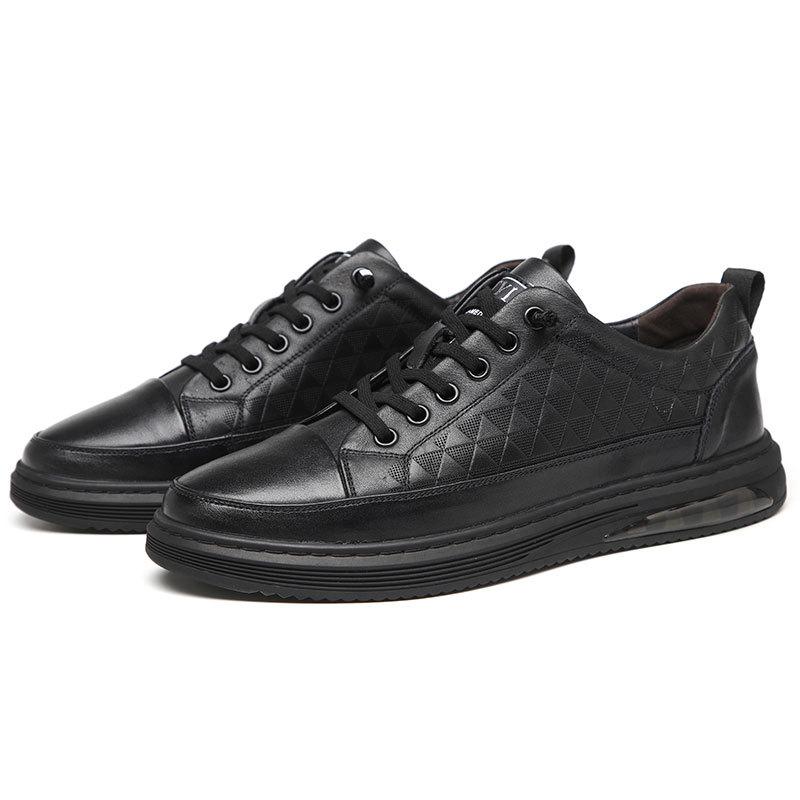 Autumn new first-layer cowhide casual men's shoes black flat shoes breathable lace-up-free versatile board shoes men's trendy shoes