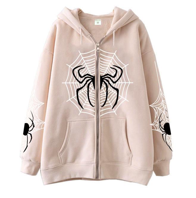 2023 Cross-border spider web zipper foreign trade sweater street tide spring and autumn hoodie American retro casual coat women