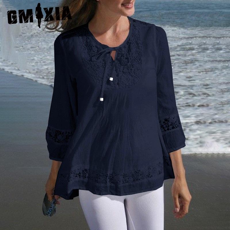 

GMXIA Women s Fashion Casual Solid Color Print 3/4 Sleeve O Neck Blouses & Shirts XXXXXL темно-синий