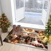 Snowman Print Non-Slip Mat Carpet, Red White Snowman Holly Berry Border Plush Mat for Indoor Outdoor Entryway Decor