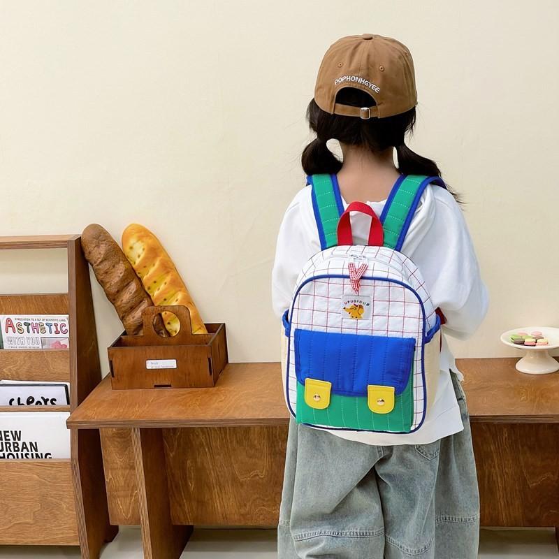 

Colorful Cute And Korean Inspired Kids Backpack With Trendy Plaid Pattern For School Blue Small