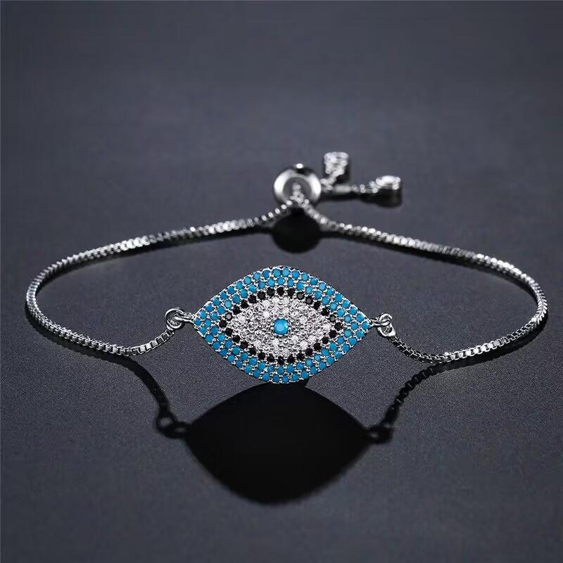 Turkish Lucky Evil Eye Bracelet Gold Color Bangle Rhinestone Blue Eyes Bracelet For Women Men Couple Gothic