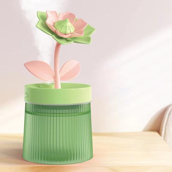 Luftbefeuchter mit großer Kapazität USB Blumenform Doppelspray Geräuscharm Automatische Abschaltung Luftbefeuchter Ätherisches Öl Diffusor mit Licht