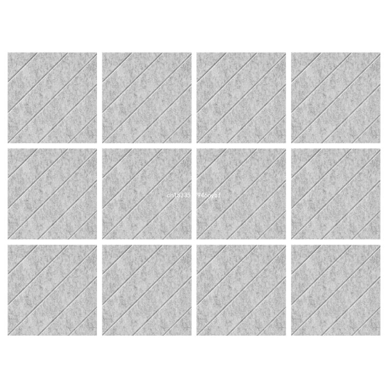 12 Pieces Acoustics Foam Wall Panels Flame Retardant Sound Absorption Tiles Polyester Texture for Nurseries and Dropship
