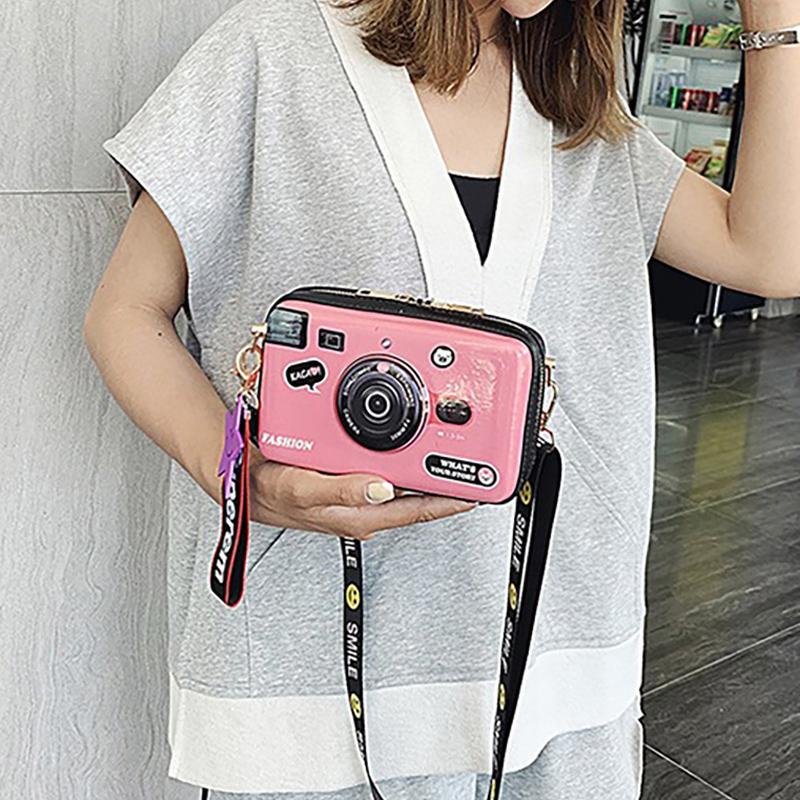 SCIONE Bolsa de Ombro Mini Câmera 2025 Nova PU Pintada Bolsa Fofa para Menina Moda Personalidade Coringa Bolsa Transversal