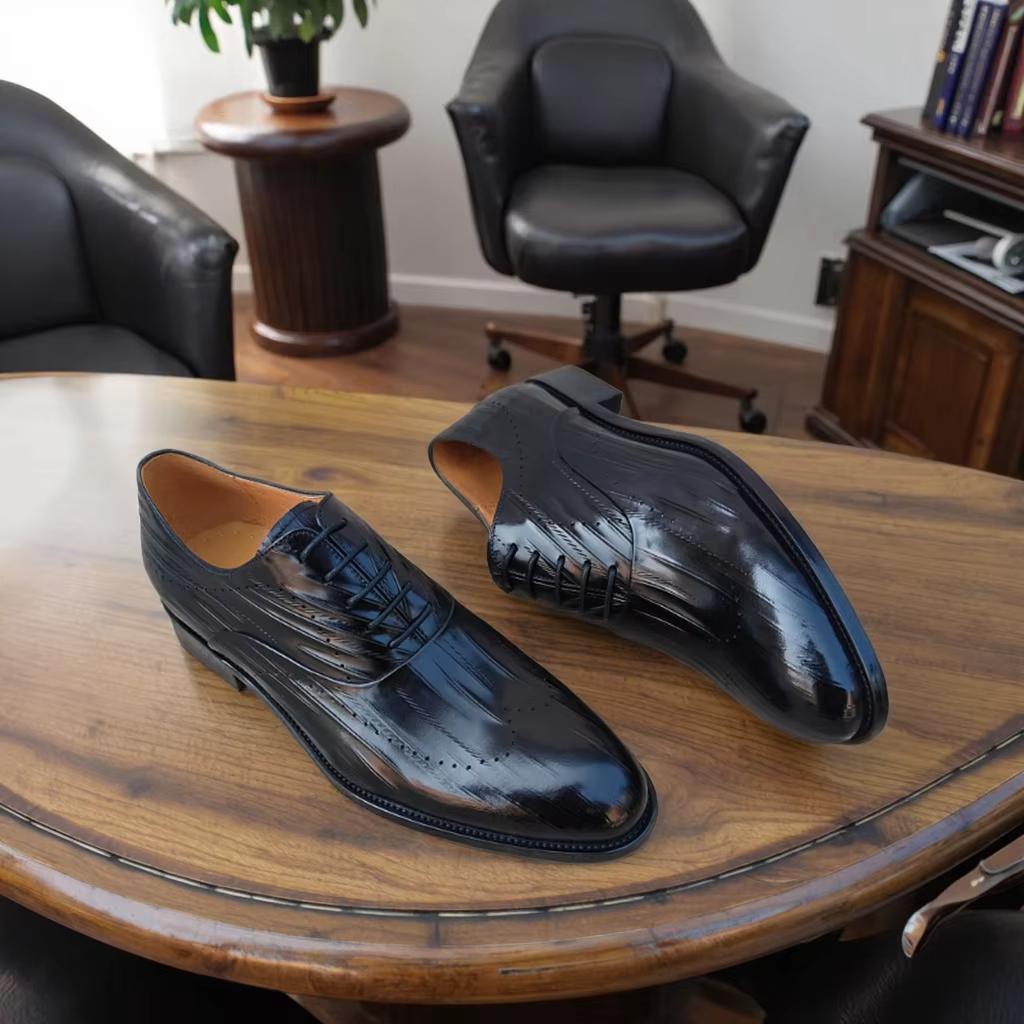 Fashion High-end Genuine Leather Dress Shoes Men's Black Oxford Shoes Anti-Slippery Lace-Up Soft Feature for Autumn and Winter Parties
