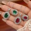 Jewelry Set Necklace Ring Jewelry Simulation Emerald Ruby Vintage Girl