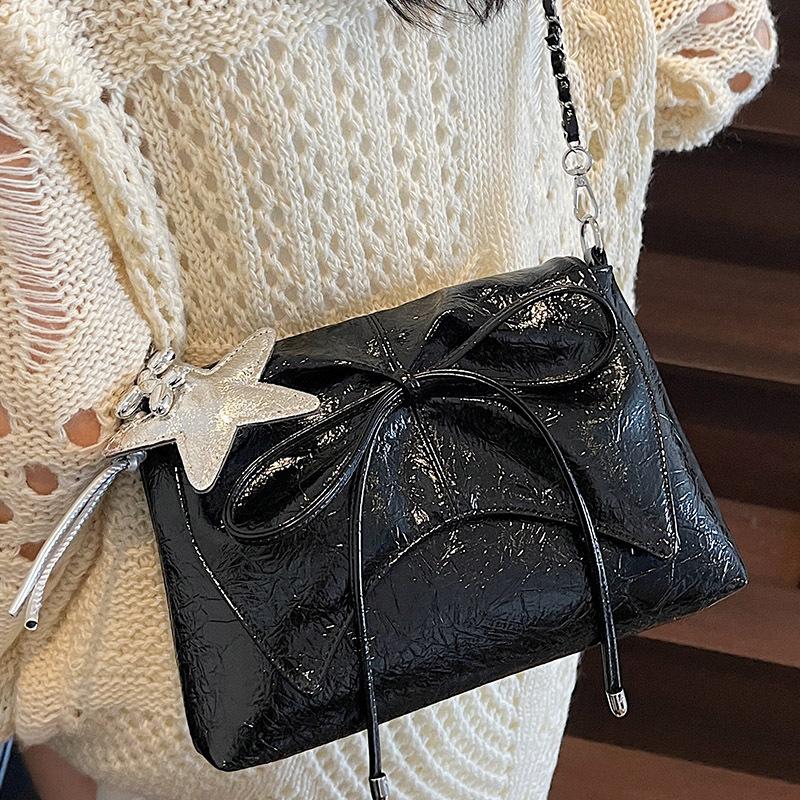 Trendy New High-value Ballet Style Bow Pleated Underarm Bag Casual Chain Messenger Bag Women