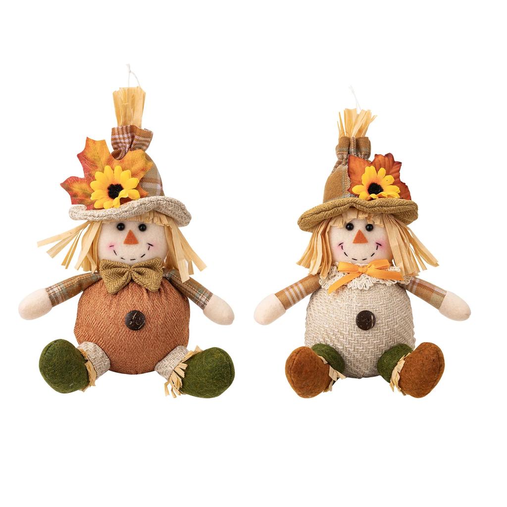 Thanksgiving Scarecrow Doll Pendant Maple Leaf Straw Hat Dwarf Doll Home Plush Decorative Ornament Thanksgiving Party Decor Gift