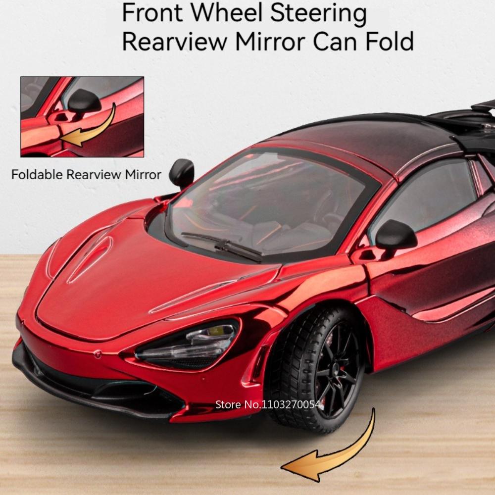 1:24 720S Evo Alloy Supercar Diecast Model Toys Front Wheel Steering Doors Opened Rubber Tire Pull Back Cars Kids Christmas Gift