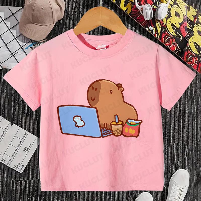 Children's Clothing Kawaii Cartoon Anime Capybara Short Sleeve T-shirt Cute Capybara Lover Animal Capybaras Harajuku Tshirt Gift
