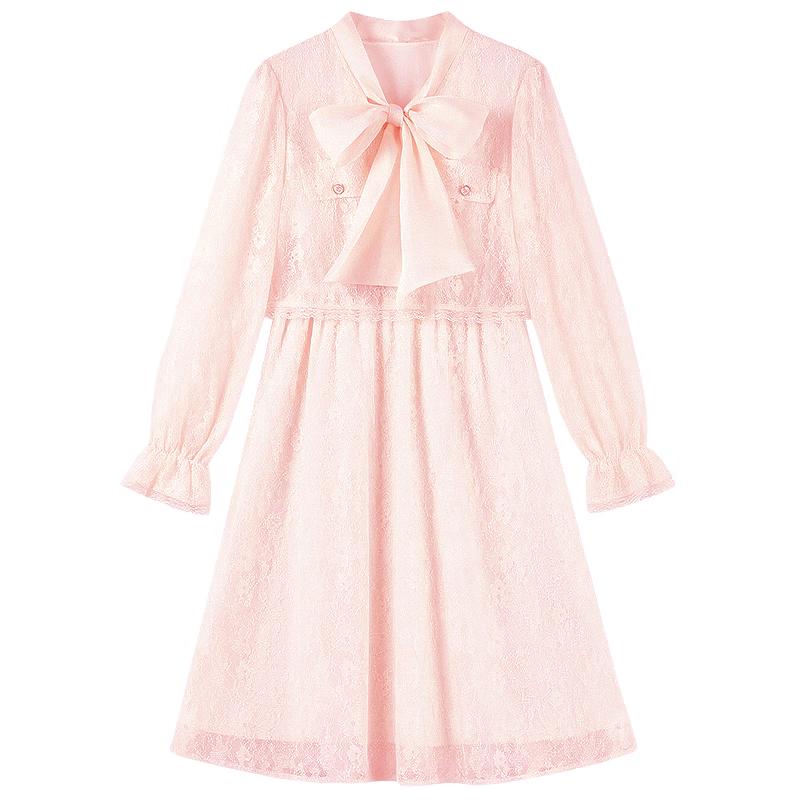 Elegant Bow Lace French Midi Dress