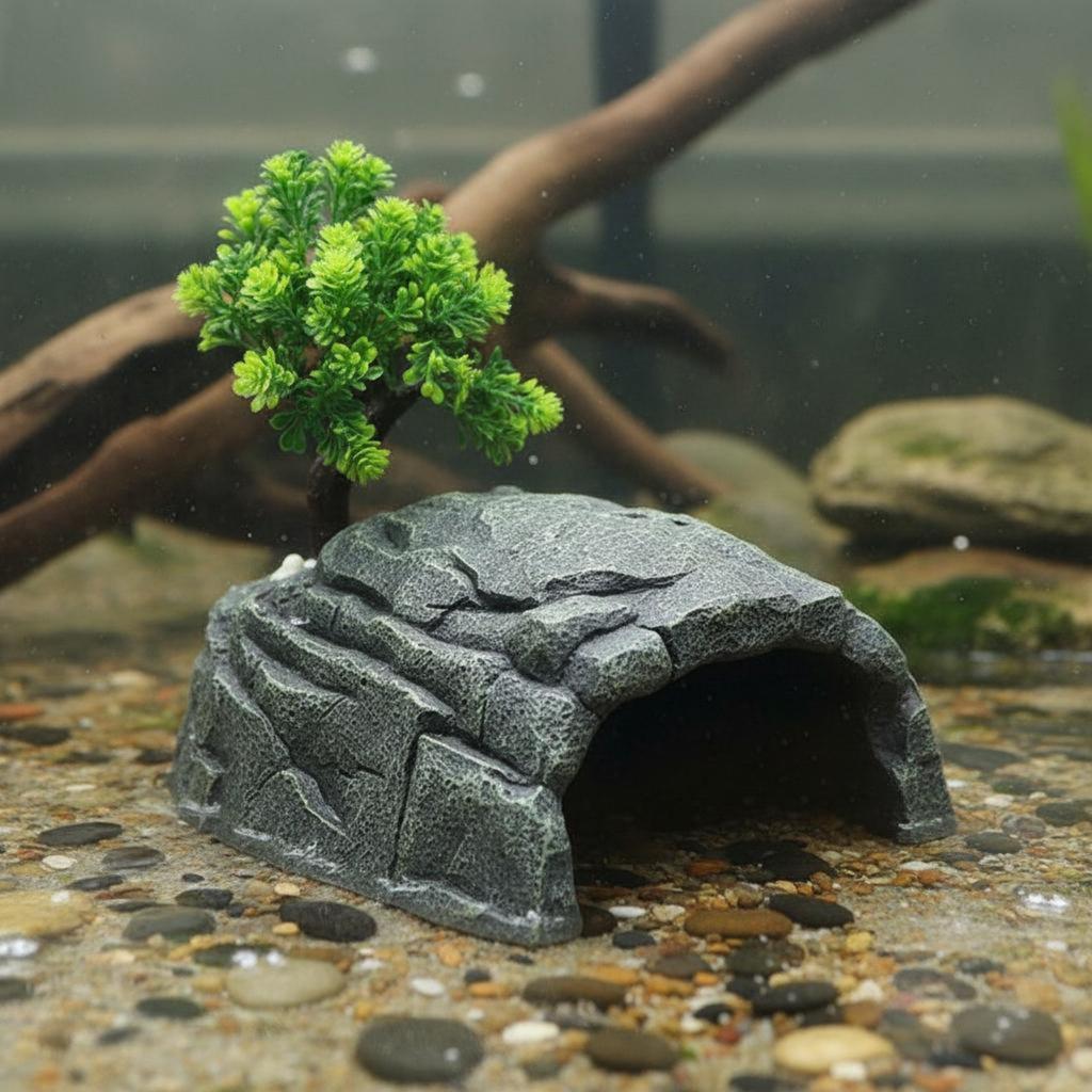 Basking Cave Platform Easy to Clean Pet Hide Cave Resin Pet Hideout Safe Polished Edges Rock Basking Hideout for Terrarium