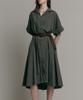 MAXZA Loose Fit A-Line Shirt Long Dress (Includes 2 Types Of Belts) (Khaki)