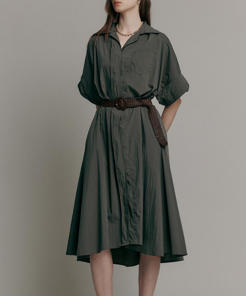 MAXZA Loose Fit A-Line Shirt Long Dress (Includes 2 Types Of Belts) (Khaki)