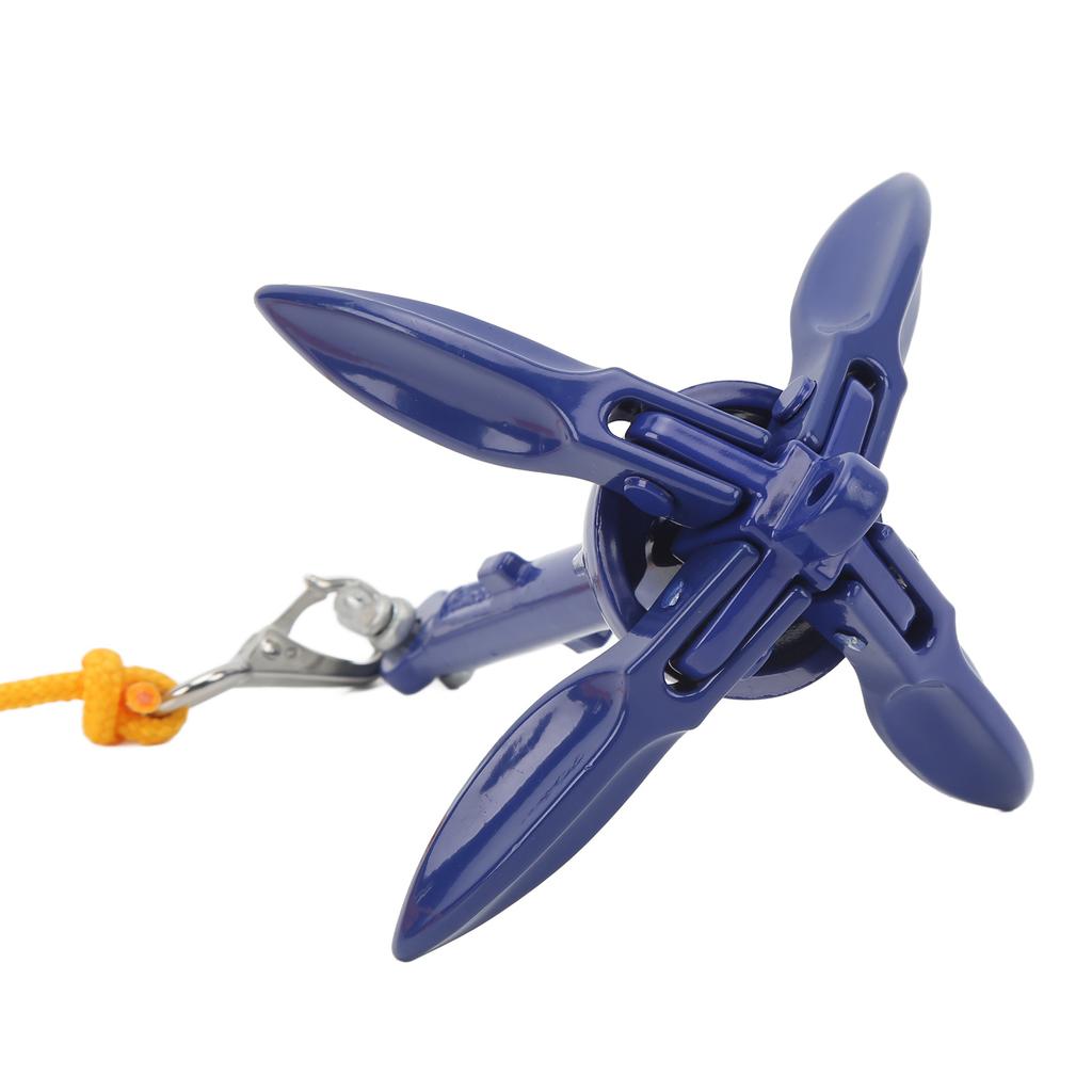 Marine Anchor Blue Aluminium Foldable Boat Kayak Anchor with Yellow Rope for Fishermen
