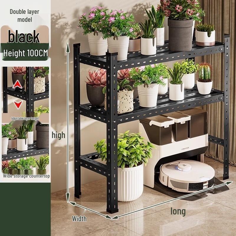 Black 2-Tier Thickened Iron Flower Pot and Storage Rack