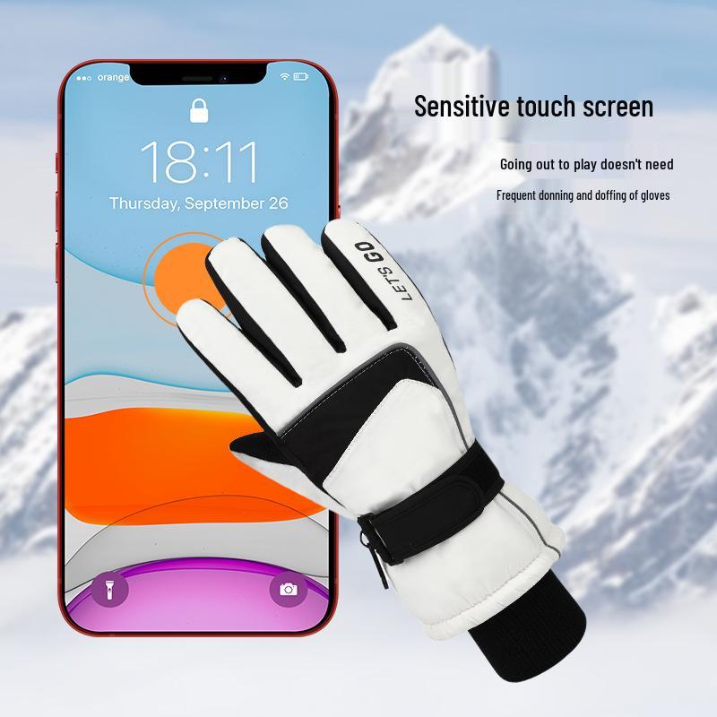 Mănuși de schi unisex cu ecran tactil, căptușite cu fleece pentru iarnă - Groase, călduroase și rezistente la frig pentru adulți și copii