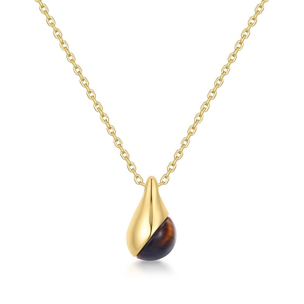 Ania Haie Gold Tiger Eye Drop Pendant 925 Silver Necklace N068-05G
